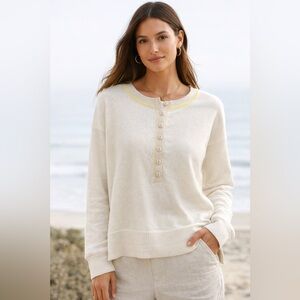 Lilla P Linen Blend Henley Sweater Ivory Coastal Spring Layer Capsule Size S

⸻